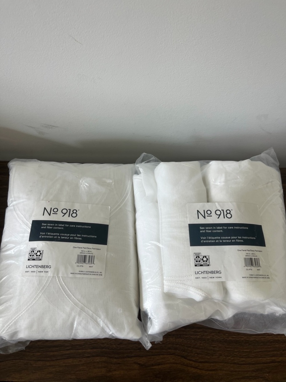 NIB Set of 2 Unused No. 918 White Home Curtain 2 Panel Set w Waves Sheer 104x96